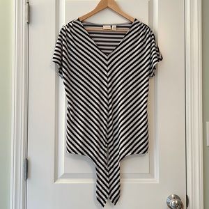 Chico’s Black & White Striped Short Sleeve Top with tie front